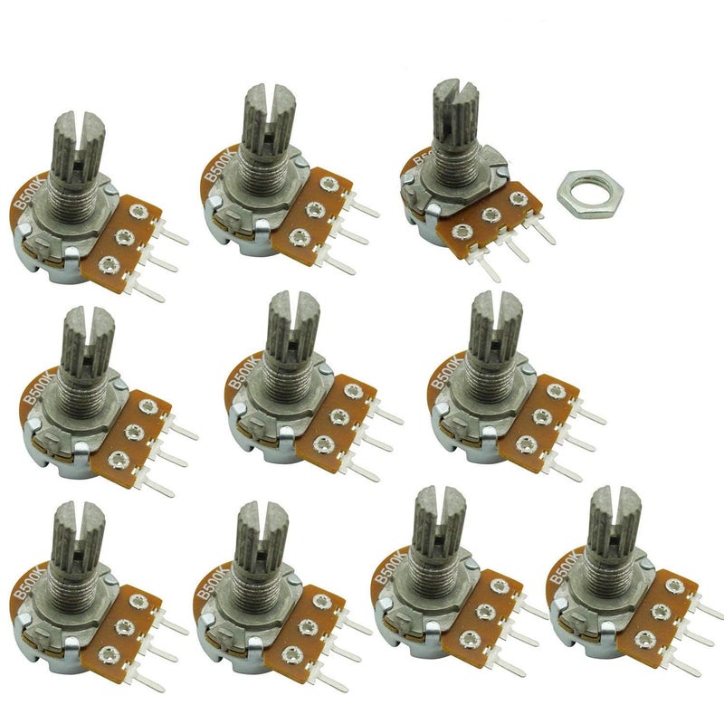 Ferwooh 10PCS B500K 500K Ohm Adjustment Single Linear Rotary Taper Potentiometer Shaft 15mm - Image 1